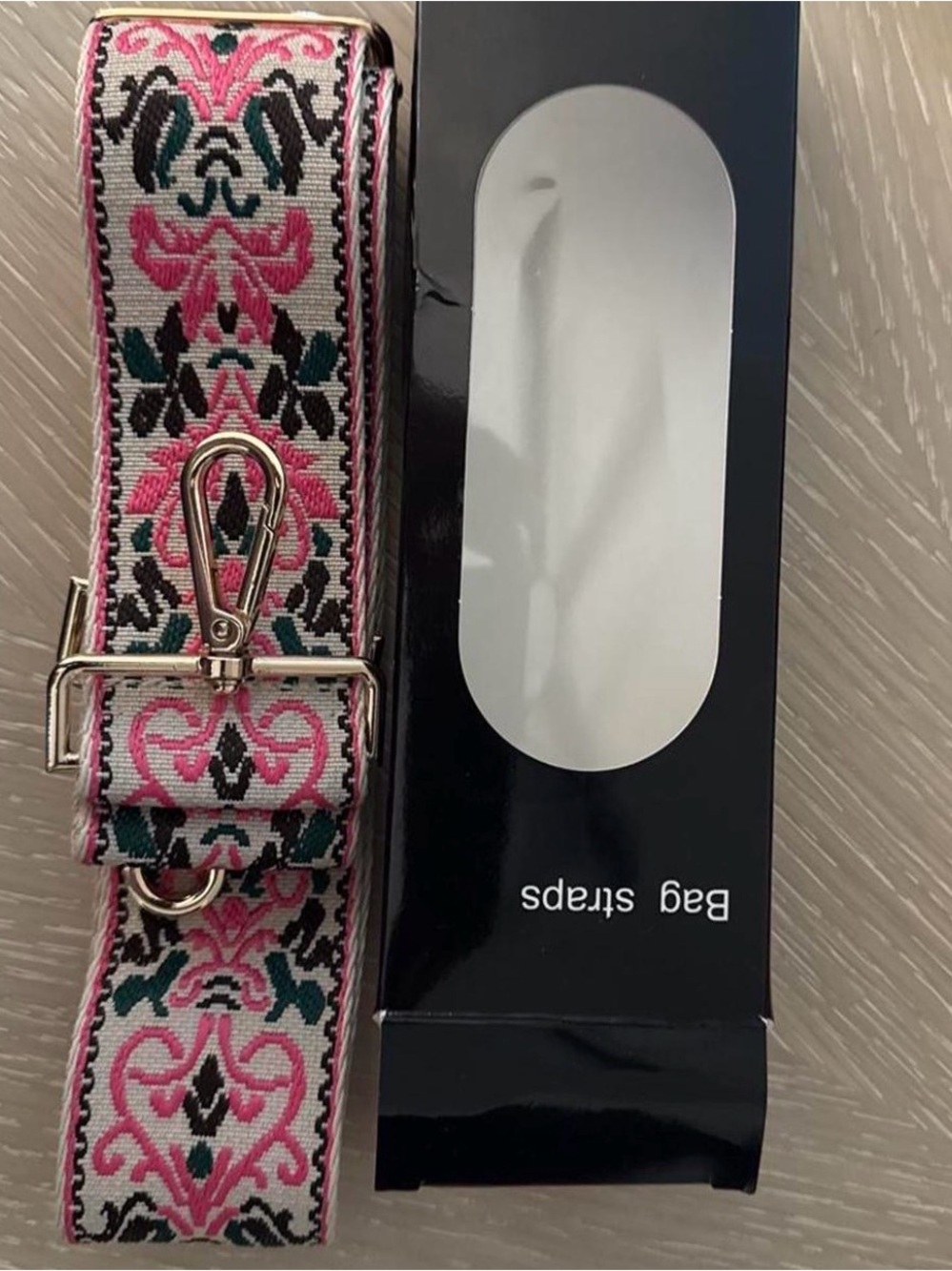 & Other Stories Pink Floral Jacquard Bag Strap with Gold Hardware